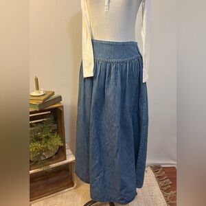 Vintage Calvin Klein Sport SMALL Denim Pleated Full Skirt Prairie Cottage-core